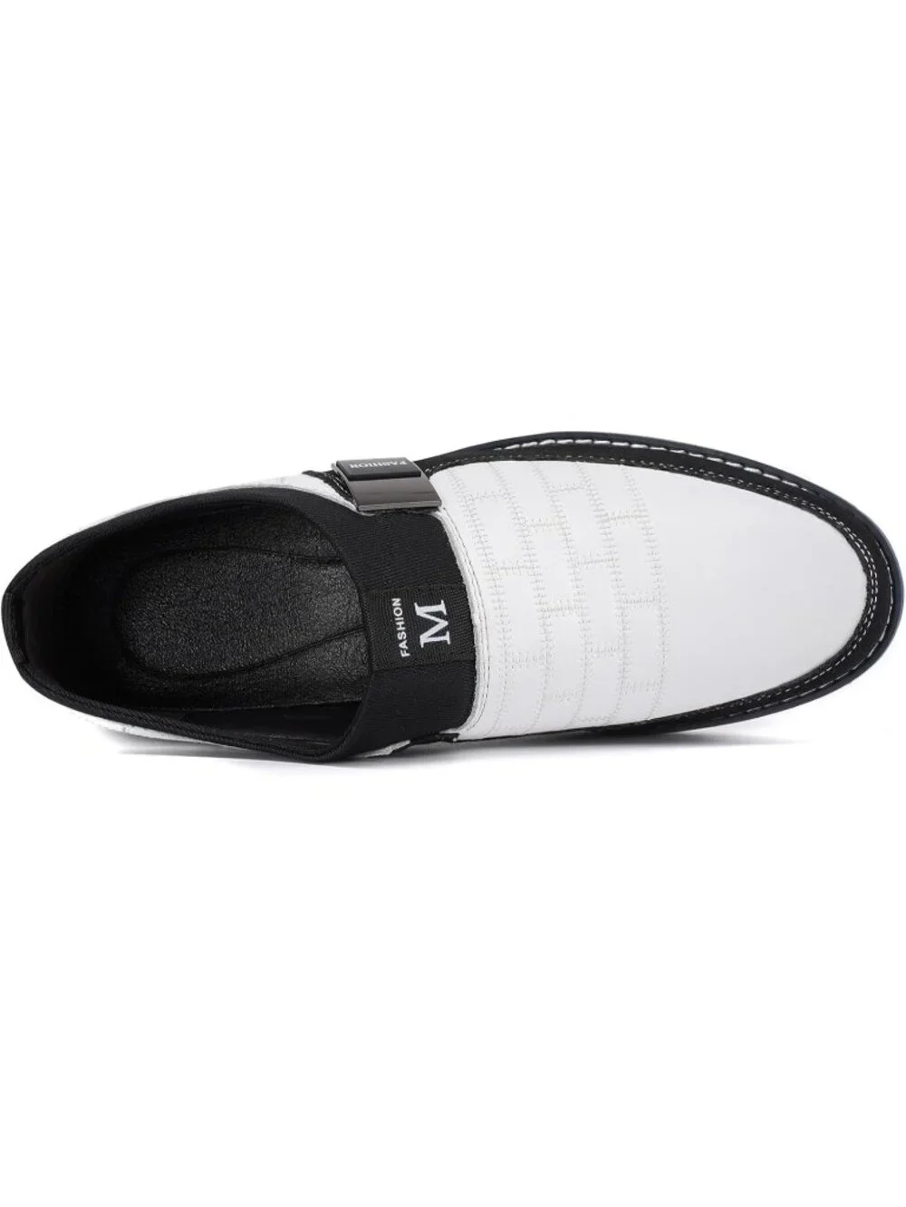 Men's White Grid Embossed Leather Comfort Two-Tone Casual Slip On Dress Loafers